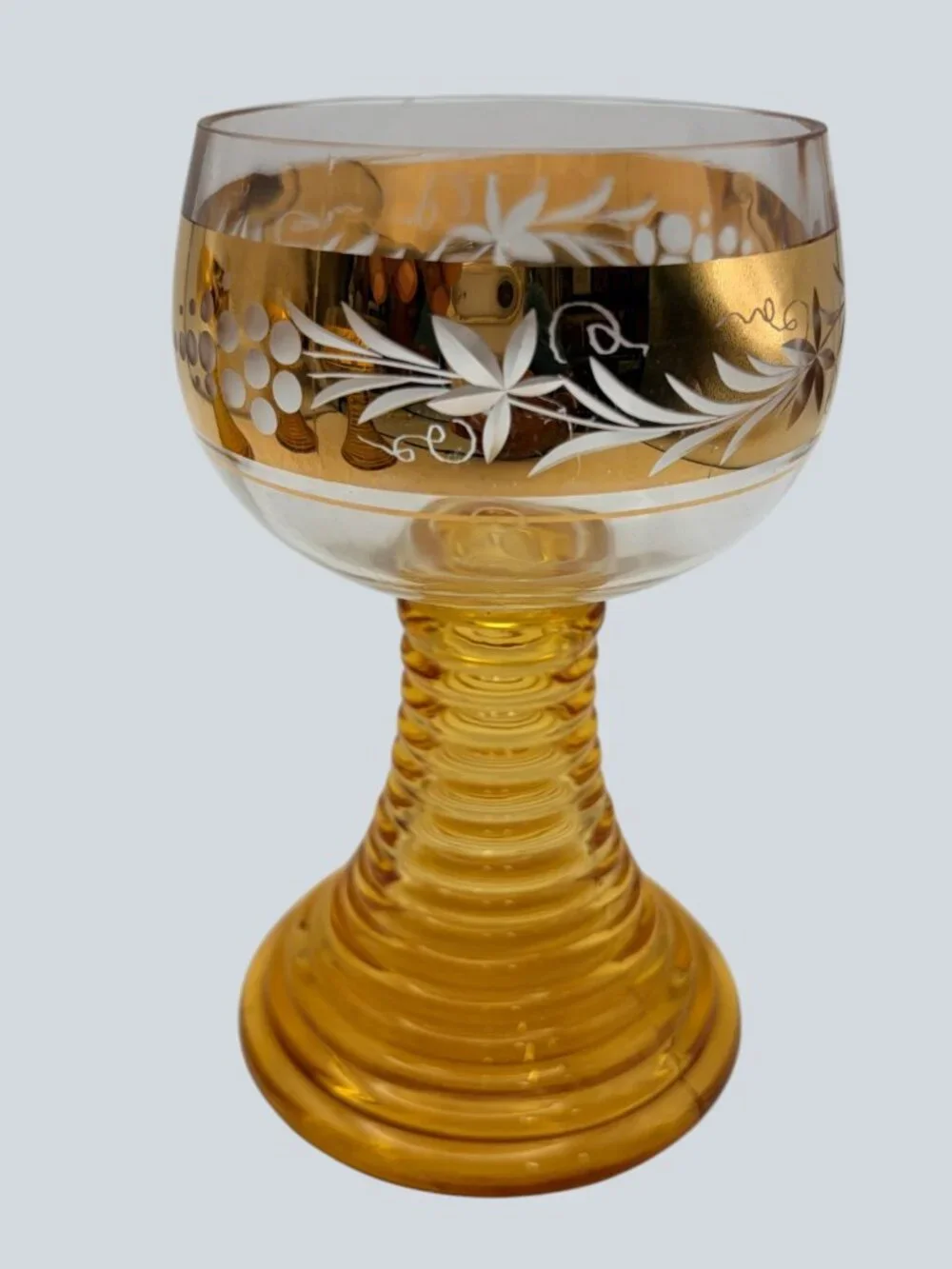 Vintage German ROEMER Wine Glasses Amber Gold Grape Vine Set of 4 MCM